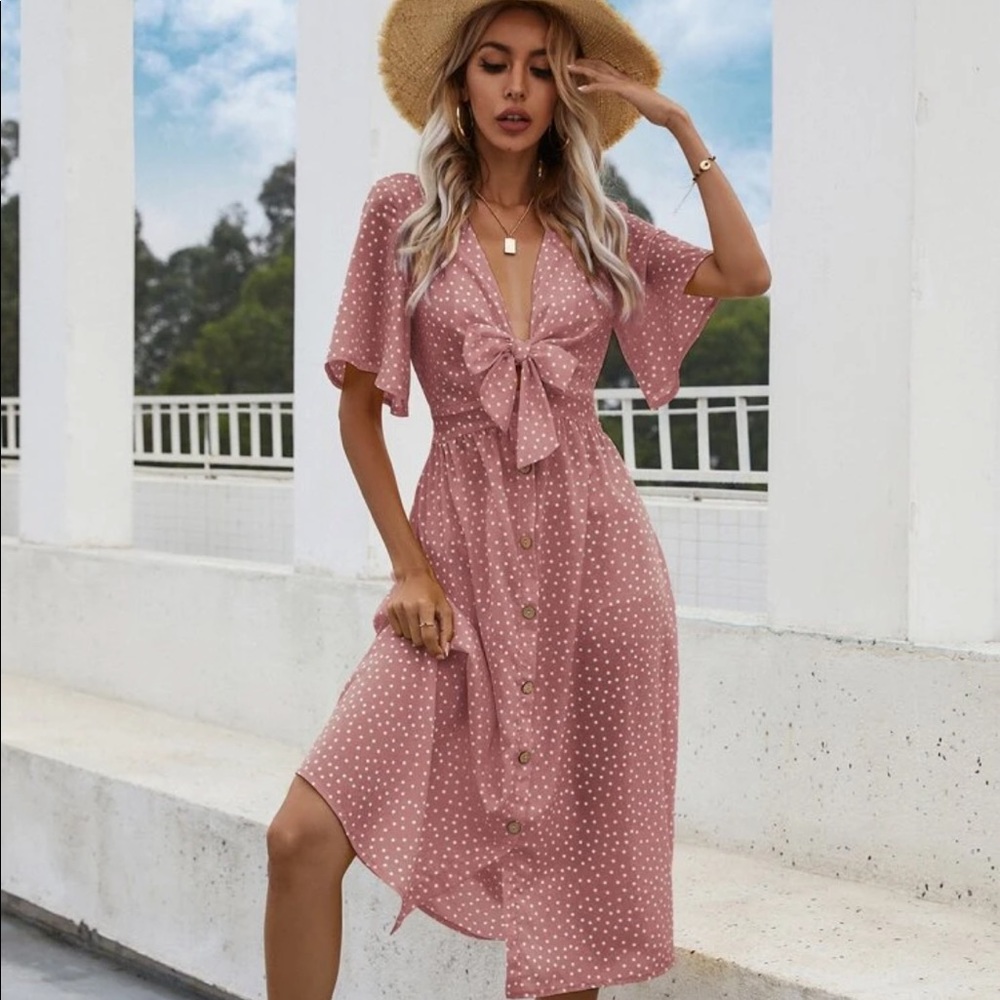 Pink polka dot dress